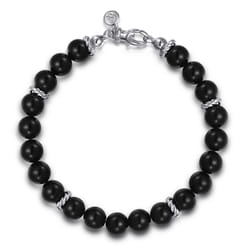 925 Sterling Silver 8mm Onyx Beaded Bracelet