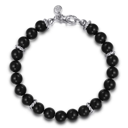 925 Sterling Silver 8mm Onyx Beaded Bracelet