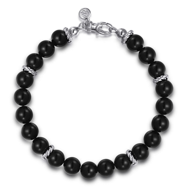 925 Sterling Silver 8mm Onyx Beaded Bracelet - Shot 1