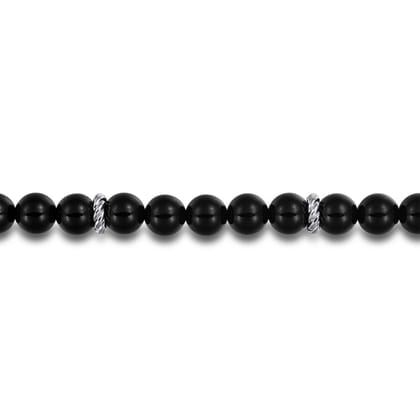 925 Sterling Silver 8mm Onyx Beaded Bracelet