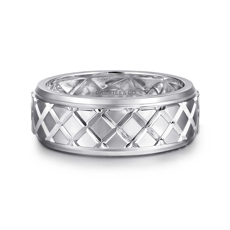 925 Sterling Silver 8mm Square Mens Ring in High Polished Finish - Shot 1