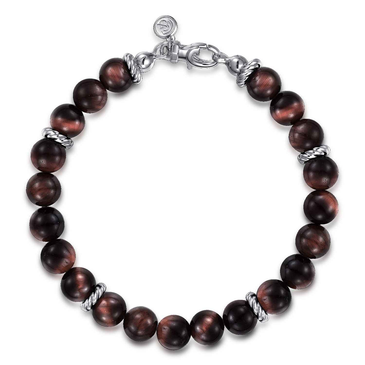 925 Sterling Silver 8mm Tiger Eye Beaded Bracelet - Shot 1