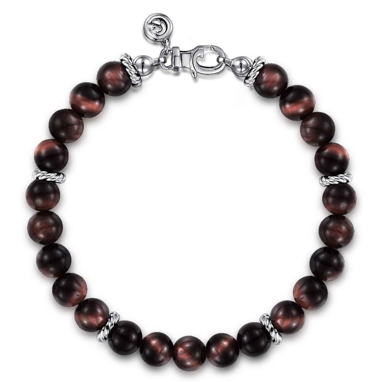 925 Sterling Silver 8mm Tiger Eye Beaded Bracelet - Shot 1