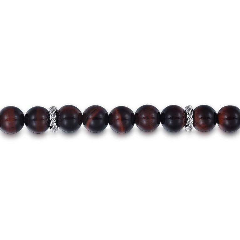 925 Sterling Silver 8mm Tiger Eye Beaded Bracelet - Shot 2
