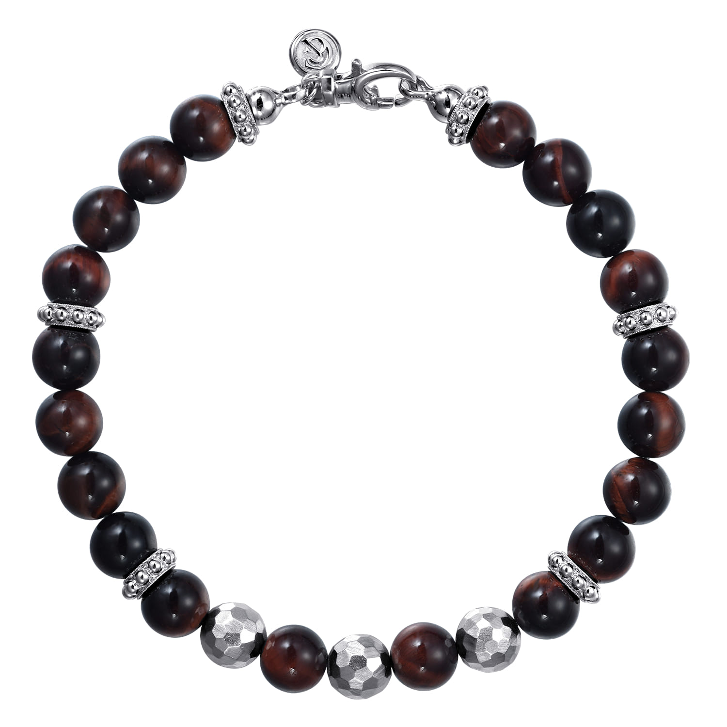 925 Sterling Silver 8mm Tiger Eye  Faceted Bead Bracelet - Shot 1