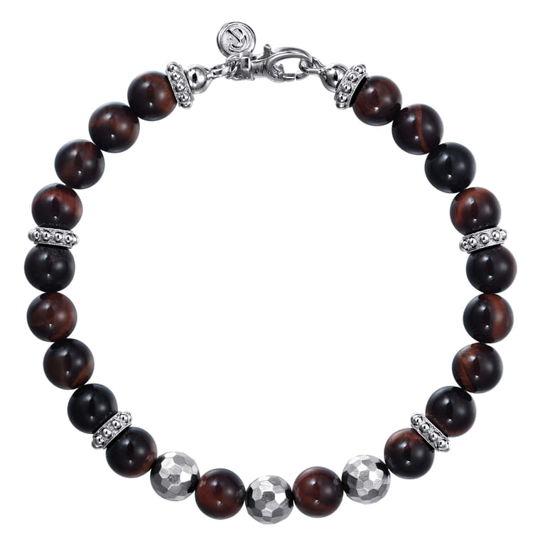925 Sterling Silver 8mm Tiger Eye  Faceted Bead Bracelet - Shot 1