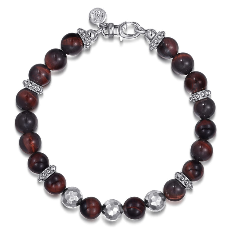 925 Sterling Silver 8mm Tiger Eye  Faceted Bead Bracelet - Shot 1