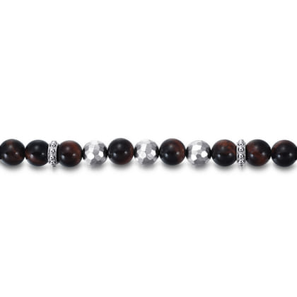 925 Sterling Silver 8mm Tiger Eye  Faceted Bead Bracelet