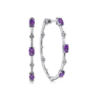 925 Sterling Silver Amethyst Bujukan Classic 40mm Hoop Earrings
