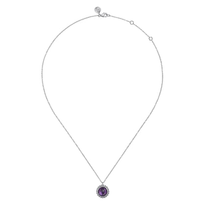 925 Sterling Silver Amethyst Bujukan Round Shape Necklace With Pattern