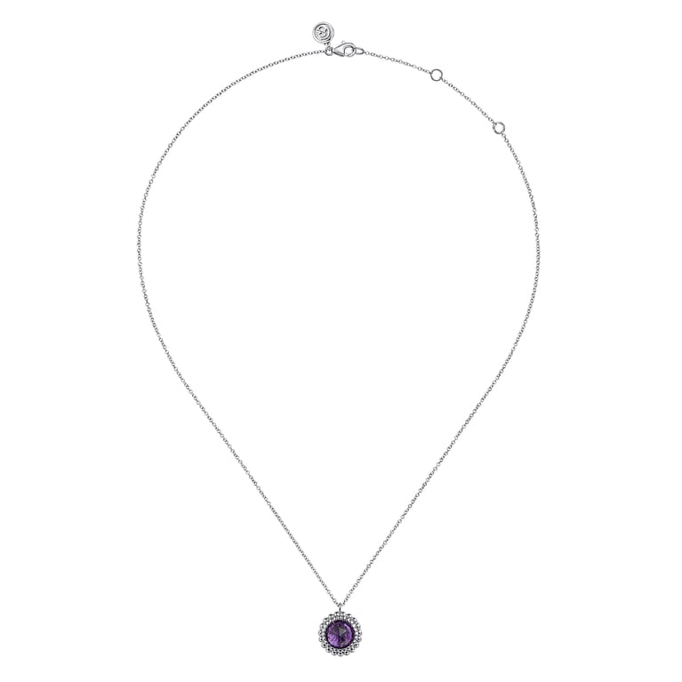 925 Sterling Silver Amethyst Bujukan Round Shape Necklace With Pattern - Shot 2