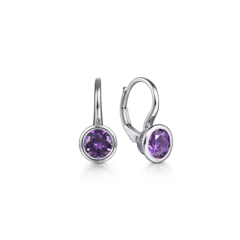 925 Sterling Silver Amethyst Leverback Earrings - Shot 1