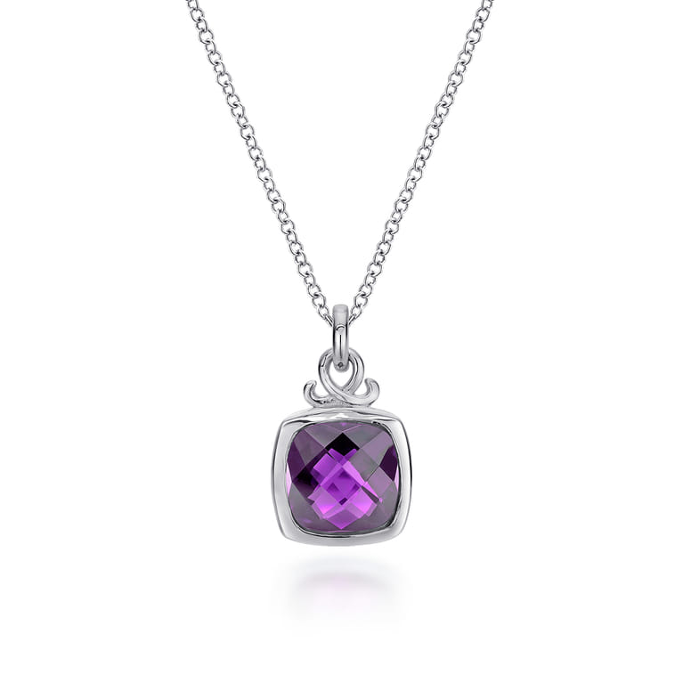 925 Sterling Silver Amethyst Pendant Necklace - Shot 1