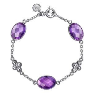 925 Sterling Silver Amethyst Station Bracelet