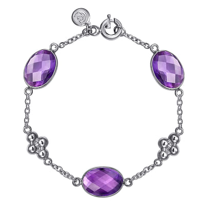 925 Sterling Silver Amethyst Station Bracelet