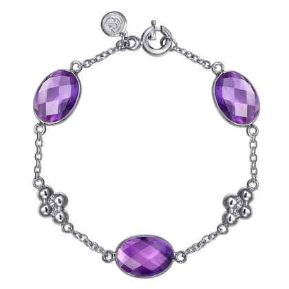 925 Sterling Silver Amethyst Station Bracelet