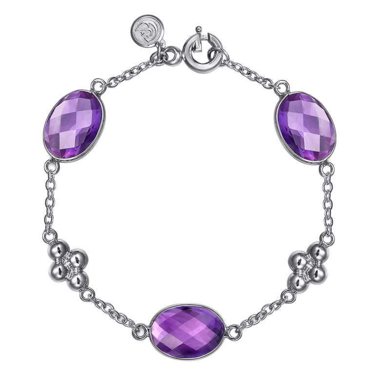 925 Sterling Silver Amethyst Station Bracelet - Shot 1