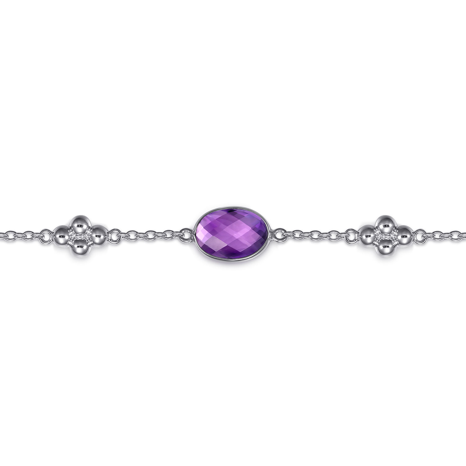 925 Sterling Silver Amethyst Station Bracelet