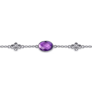 925 Sterling Silver Amethyst Station Bracelet