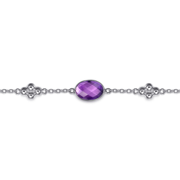 925 Sterling Silver Amethyst Station Bracelet - Shot 2