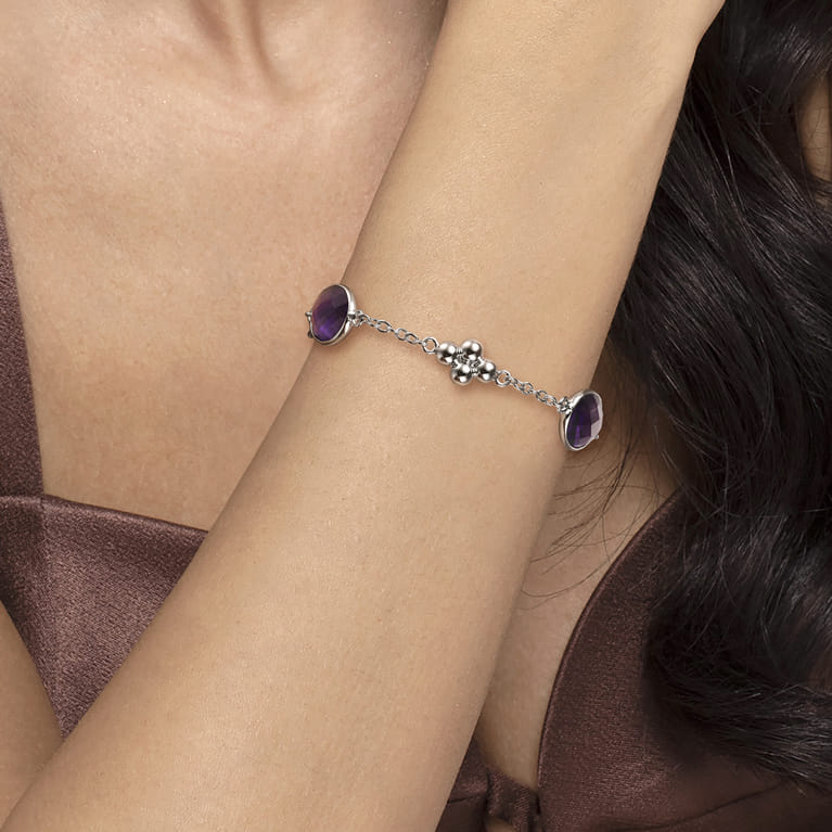 925 Sterling Silver Amethyst Station Bracelet - Shot 3