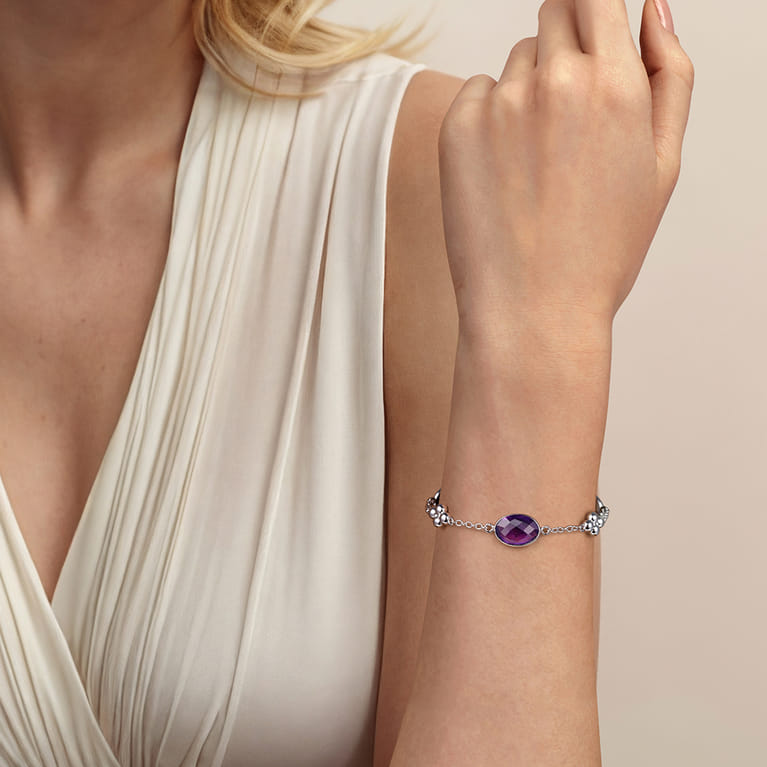 925 Sterling Silver Amethyst Station Bracelet - Shot 4
