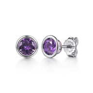 925 Sterling Silver Amethyst Stud Earrings