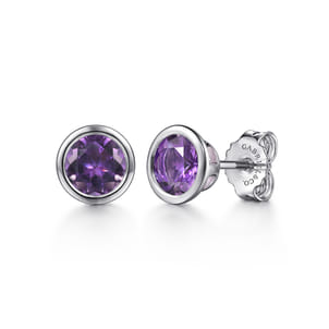 925 Sterling Silver Amethyst Stud Earrings