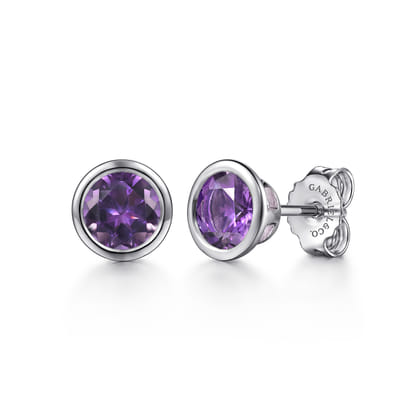 925 Sterling Silver Amethyst Stud Earrings