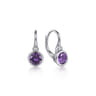 925 Sterling Silver Amethyst and Diamond Leverback Earrings - 0.04 ct