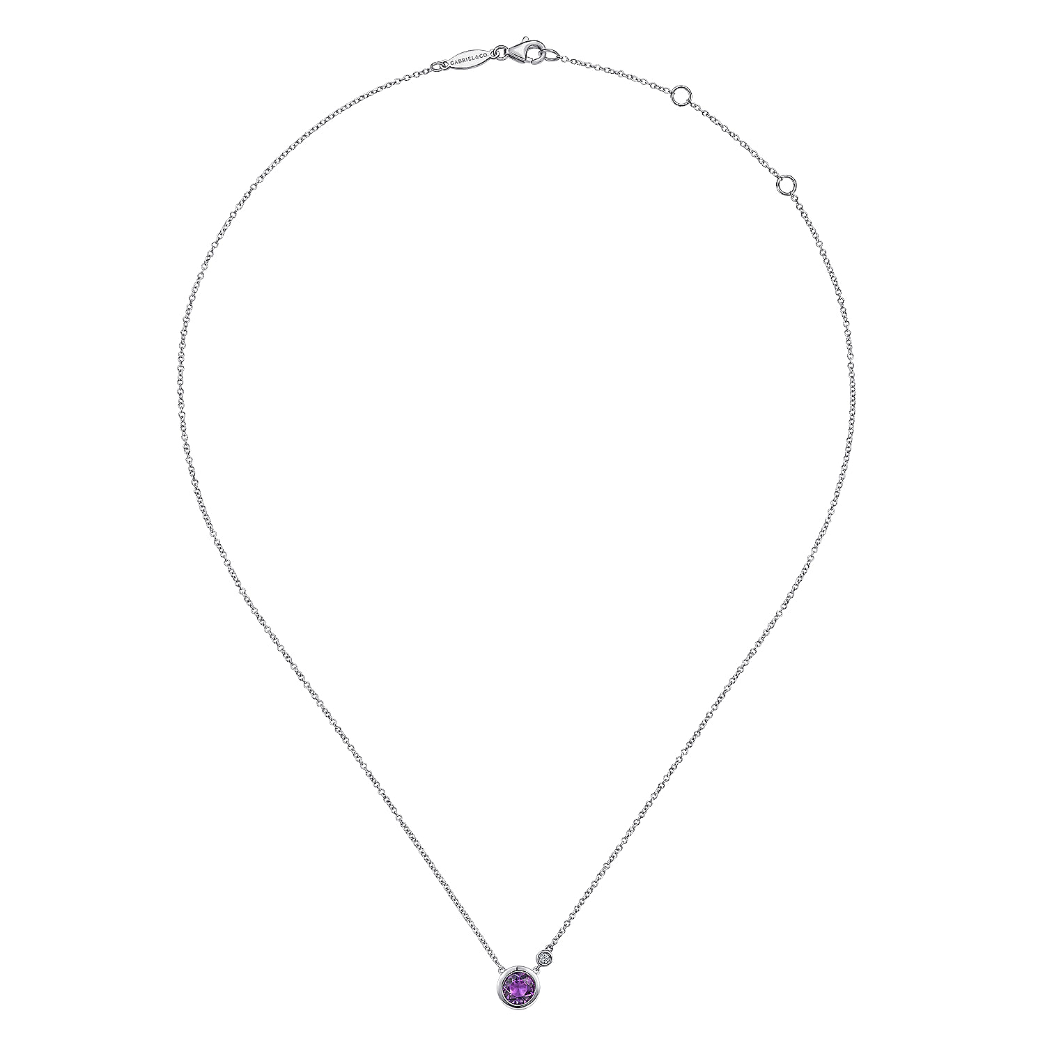 925 Sterling Silver Amethyst and Diamond Pendant Necklace - 0.02 ct - Shot 2