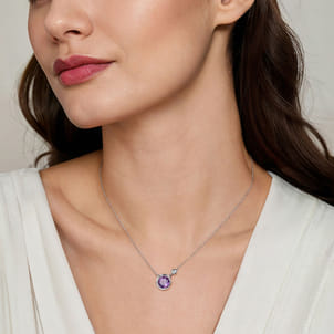 925 Sterling Silver Amethyst and Diamond Pendant Necklace