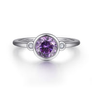 925 Sterling Silver Amethyst and Diamond Ring