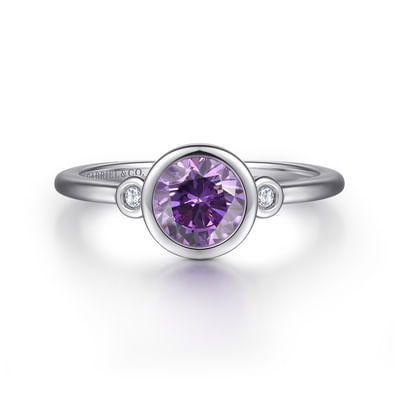 925 Sterling Silver Amethyst and Diamond Ring
