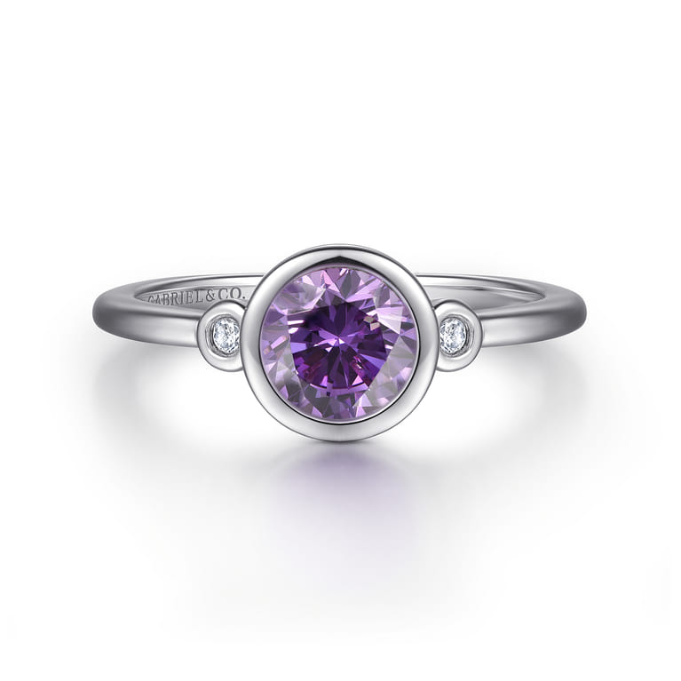 925 Sterling Silver Amethyst and Diamond Ring - 0.05 ct - Shot 1