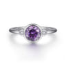 925 Sterling Silver Amethyst and Diamond Ring - 0.05 ct