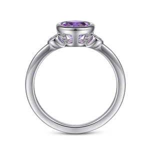 925 Sterling Silver Amethyst and Diamond Ring