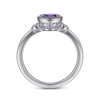 925 Sterling Silver Amethyst and Diamond Ring