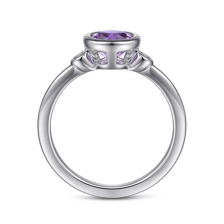 925 Sterling Silver Amethyst and Diamond Ring - 0.05 ct - Shot 2