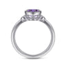 925 Sterling Silver Amethyst and Diamond Ring - 0.05 ct