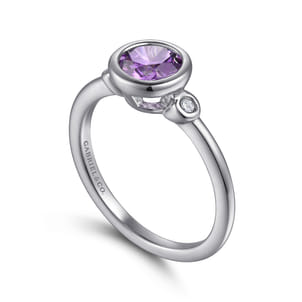 925 Sterling Silver Amethyst and Diamond Ring