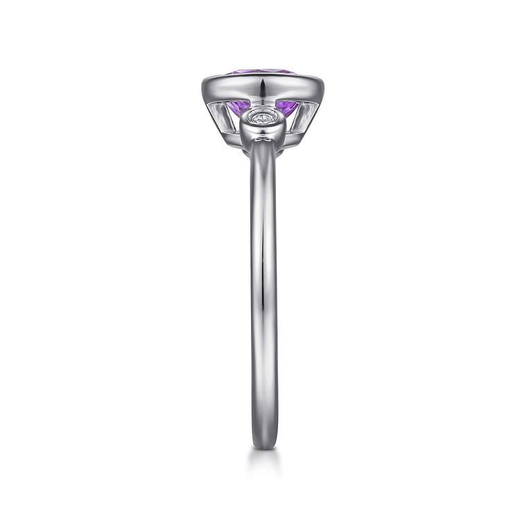 925 Sterling Silver Amethyst and Diamond Ring