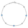 925 Sterling Silver Ankle Bracelet with Blue Topaz and White Sapphire Stations