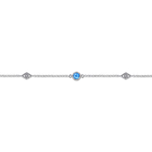 925 Sterling Silver Ankle Bracelet with Blue Topaz and White Sapphire Stations