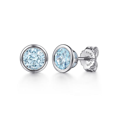 925 Sterling Silver Aquamarine Stud Earrings