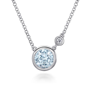 925 Sterling Silver Aquamarine and Diamond Pendant Necklace