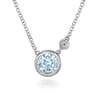 925 Sterling Silver Aquamarine and Diamond Pendant Necklace - 0.02 ct