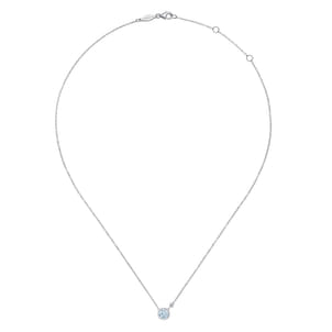 925 Sterling Silver Aquamarine and Diamond Pendant Necklace