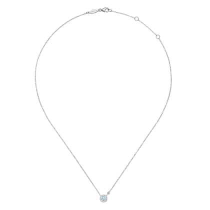 925 Sterling Silver Aquamarine and Diamond Pendant Necklace