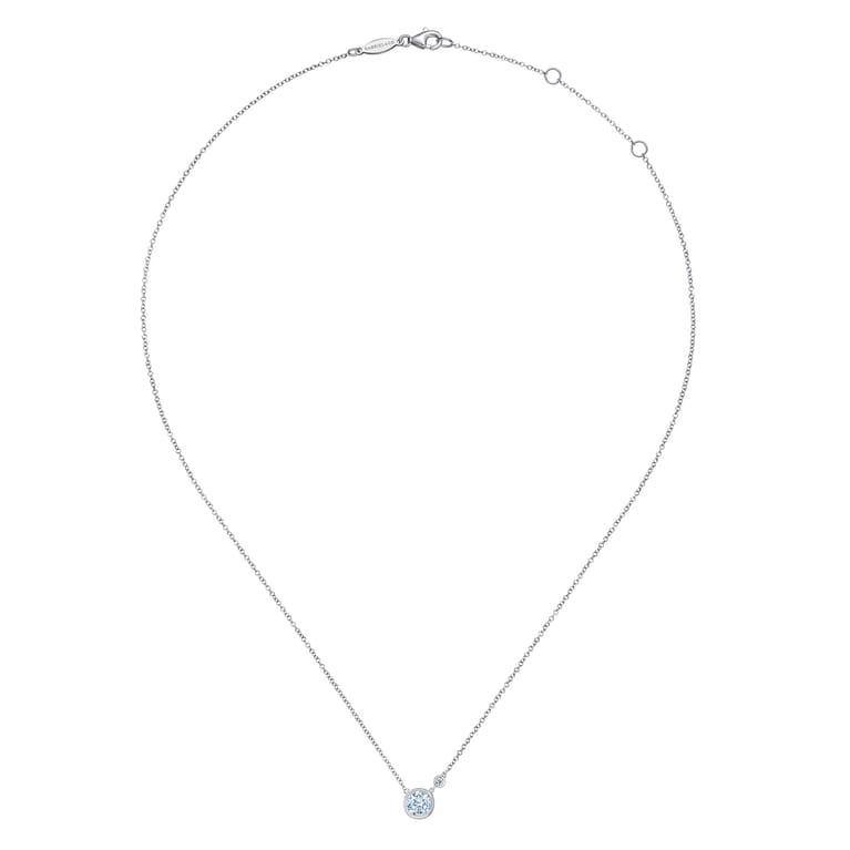 925 Sterling Silver Aquamarine and Diamond Pendant Necklace - 0.02 ct - Shot 2